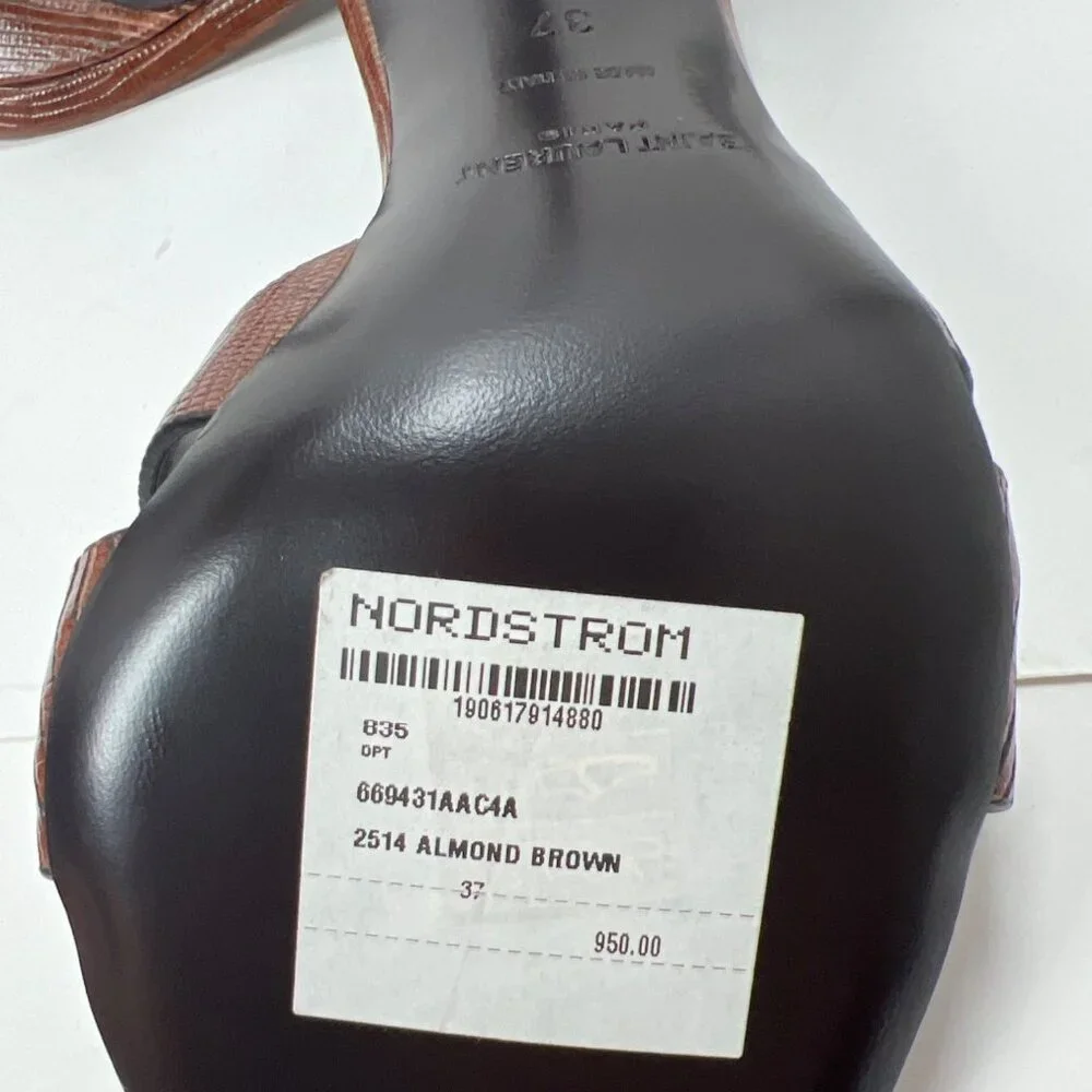 Saint Laurent Tribute Leather Heeled Mules Brown Women Slides Size 37 US7.5 - Picture 8 of 13